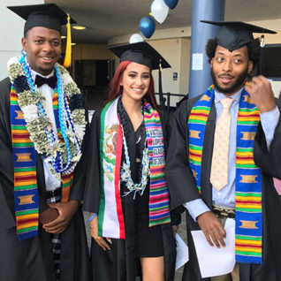 Contra Costa College graduates Lorenzo Petersen, Victoria Lopez and Damion Tingle